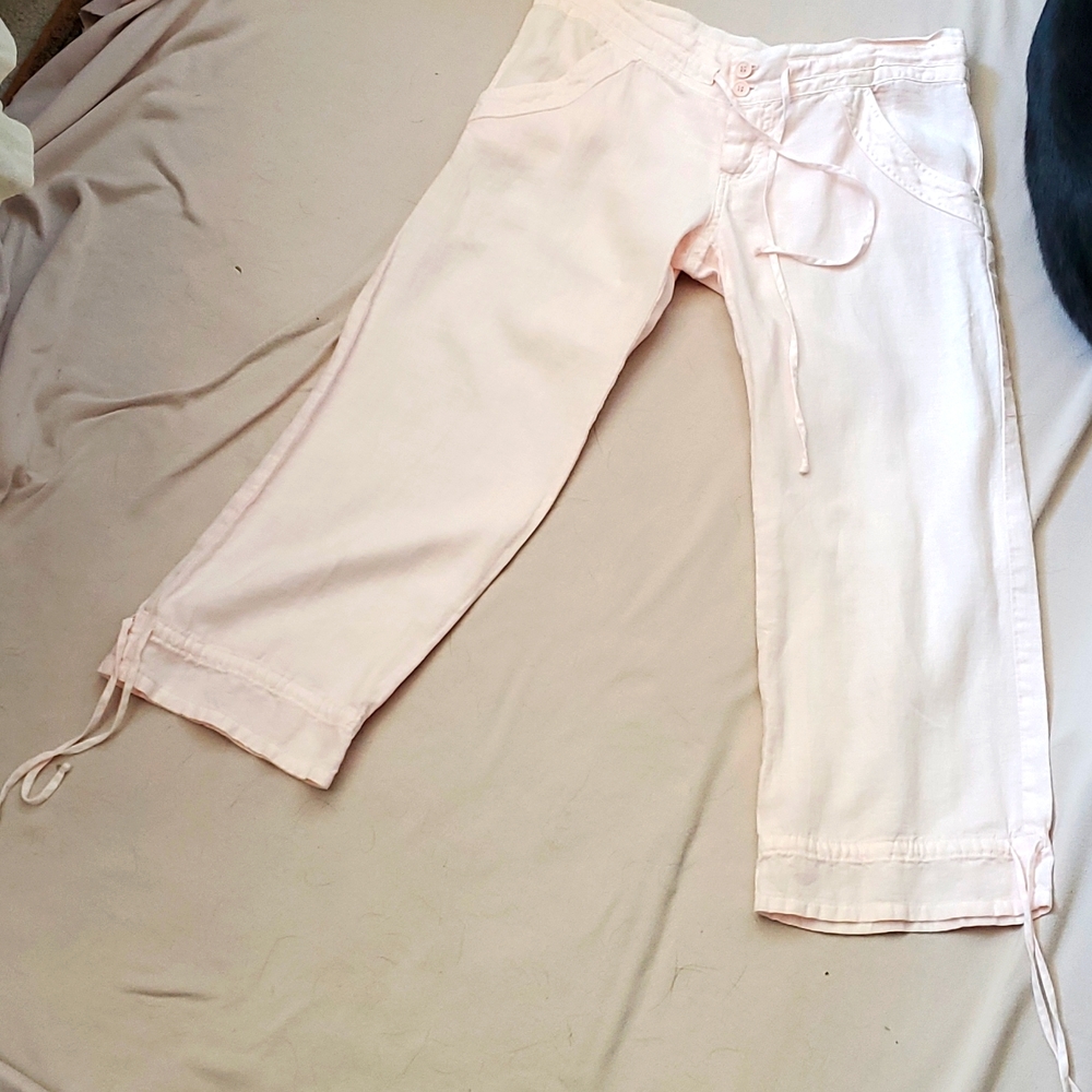 Light Pink Linen Cropped Pants